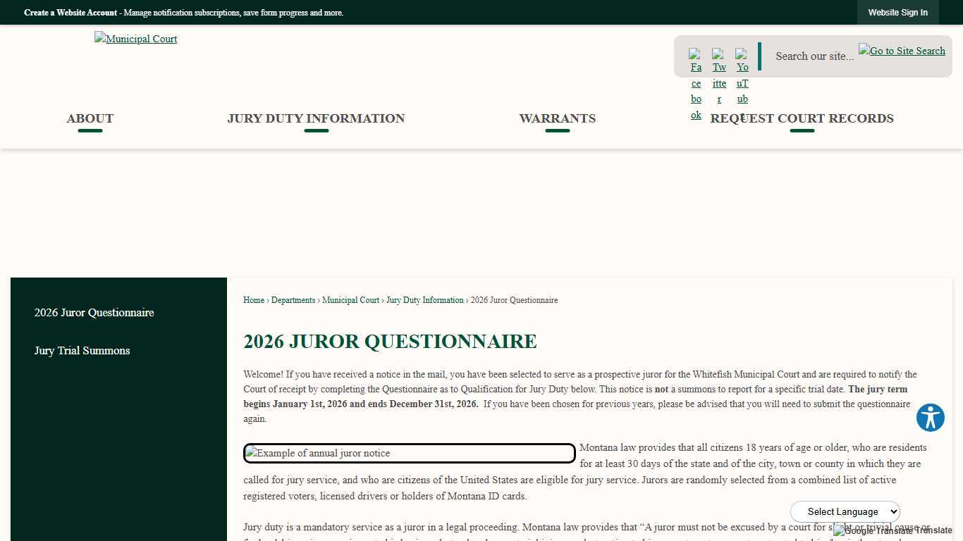 2026 Juror Questionnaire Whitefish, MT